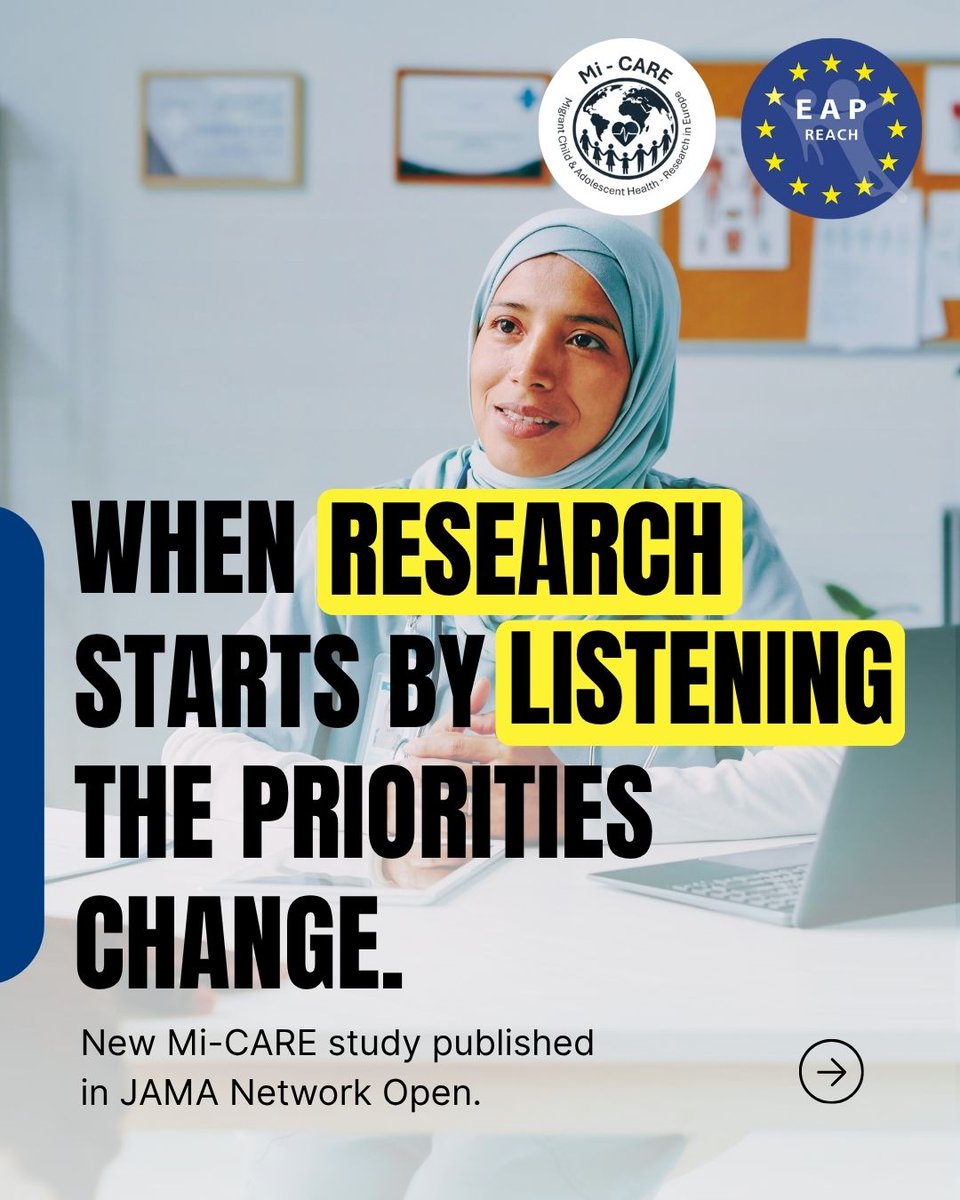 EAPaediatrics's tweet photo. What research is most urgently needed to improve healthcare for children and adolescents with migration experience? A new Mi-CARE study, initiated within EAP REACH, asked those closest to the issue: families, young people, clinicians, and double experts. https://t.co/aWr0SrUe80 https://t.co/V9tkb4FA2z