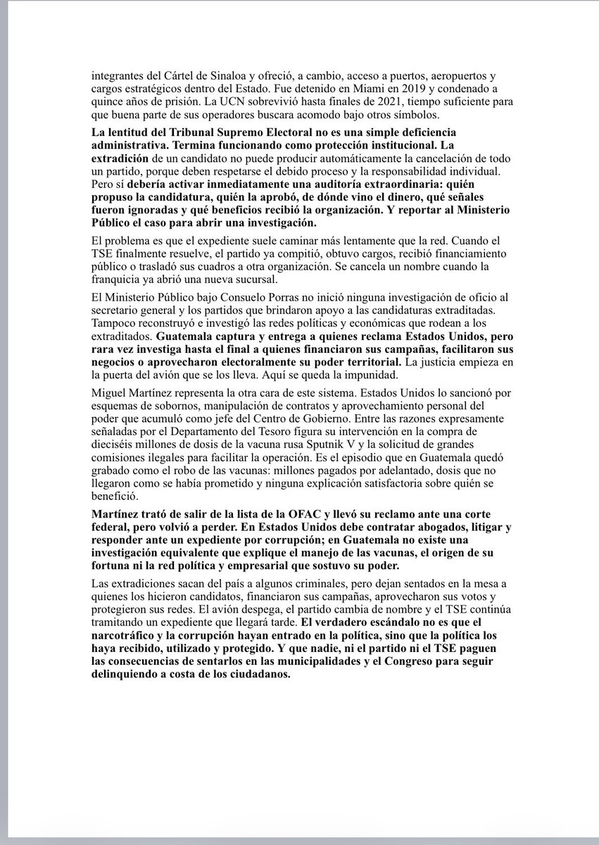 CarmenCrdelon's tweet photo. Candidatos a alcaldes, presidencia y al congreso han sido extraditados. Pero nunca investigados en Guatemala. Quiénes deberían ser corresponsables de ponerlos en una papeleta y autorizar su participación? Si los secretarios generales  y el TSE fueran sancionados otra cosa sería https://t.co/TlwSkpyK7C
