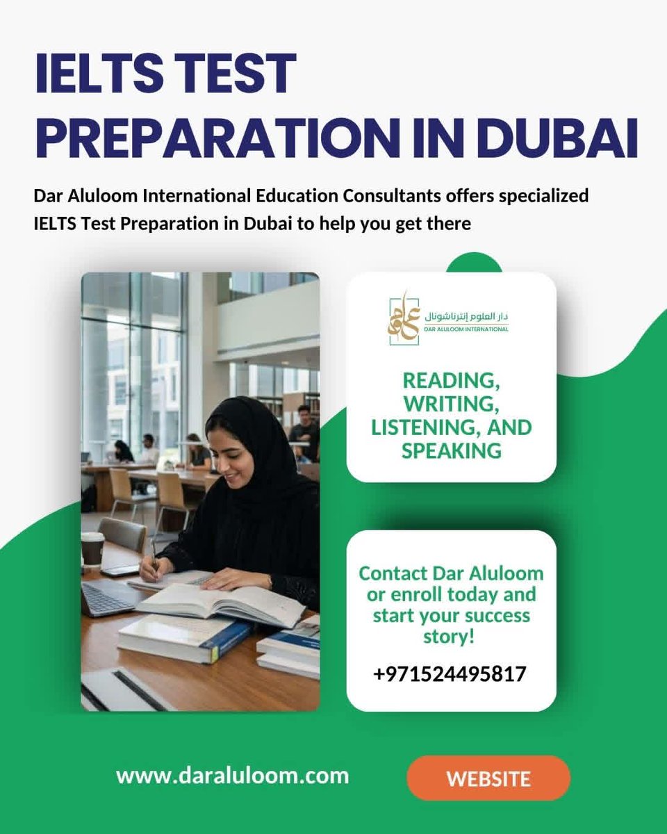 AluloomDar44887's tweet photo. IELTS Test Preparation with Dar Aluloom International!
Visit: https://t.co/BNOD3apzOI
Contact us -: +971524495817
Instagram - https://t.co/Lqs6gP2zq8
LinkedIn - https://t.co/SVlTK2lWD0
#IELTSPreparation #IELTSDubai #StudyAbroad #IELTSCoaching #EnglishProficiency #TestPreparation https://t.co/qFwfWbJKzf