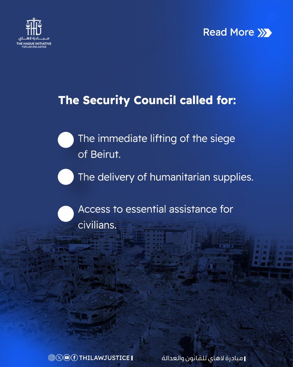 THILawJustice's tweet photo. 📜On This Day | 29 July 1982
The UN Security Council adopted Resolution 515, calling for the immediate lifting of the siege of Beirut and ensuring humanitarian relief reaches civilians in need.

#international_law #occupied_territory #justice #palestine #jerusalem https://t.co/hFYDkHvvP3