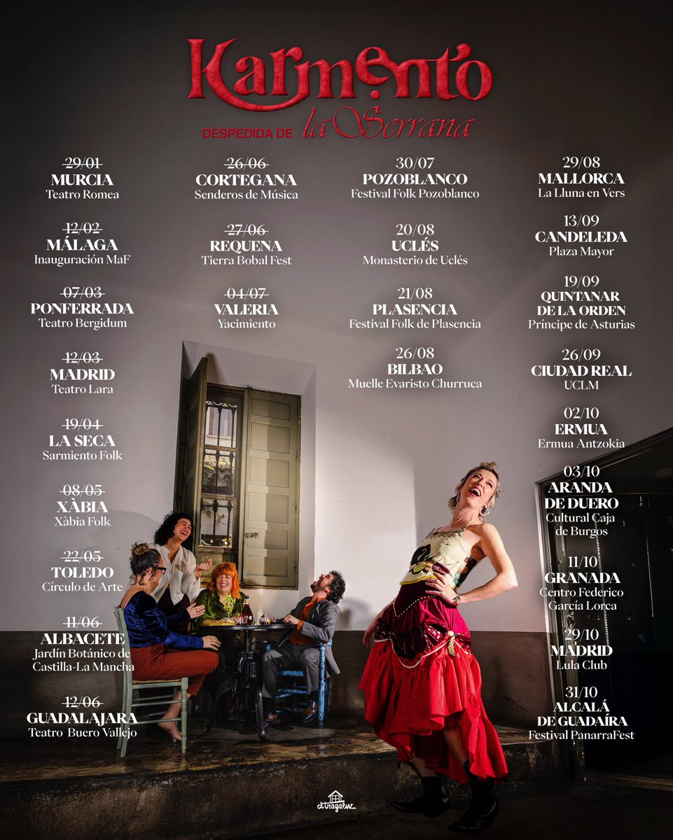 objetivosierra's tweet photo. 🎶 Karmento ha anunciado las últimas fechas de la gira de despedida de "La Serrana".

📍 Pasará por Córdoba, Cuenca, Albacete, Bilbao, Madrid o Granada, pero la Sierra del Segura y la Sierra de Alcaraz vuelven a quedarse sin concierto.

La cultura también se apoya programándola. https://t.co/bYRDVPbF0I