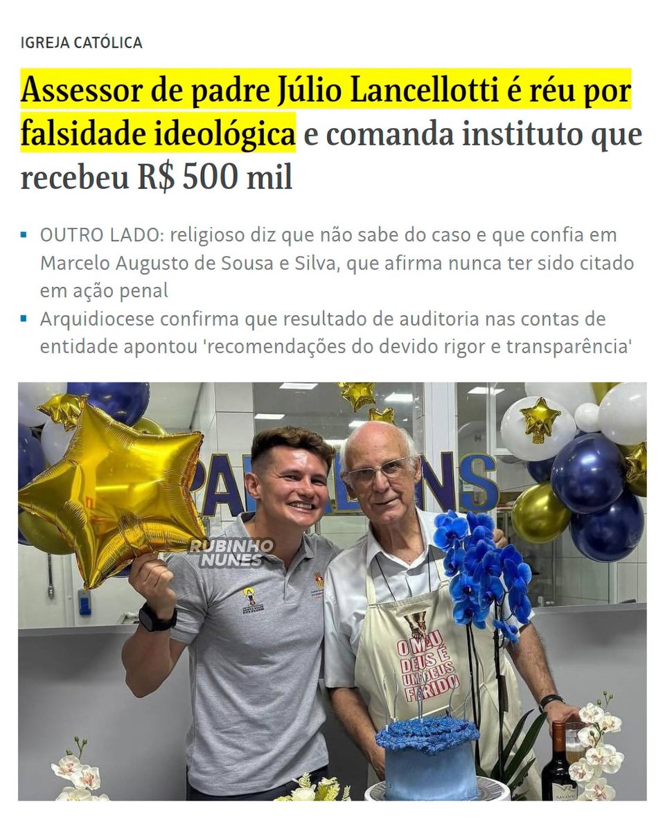 RubinhoNunes's tweet photo. A paróquia de Padre Júlio Lancellotti repassou ao menos R$ 500 mil para uma ONG presidida por seu assessor direto, que é réu por estelionato, falsidade ideológica e uso de documentos falsos, além de estar foragido há 12 anos!

O padre diz que não conhecia o passado do assessor e que confia nele.

Pelo visto, a “Pajero” andava com a documentação adulterada 😂😂