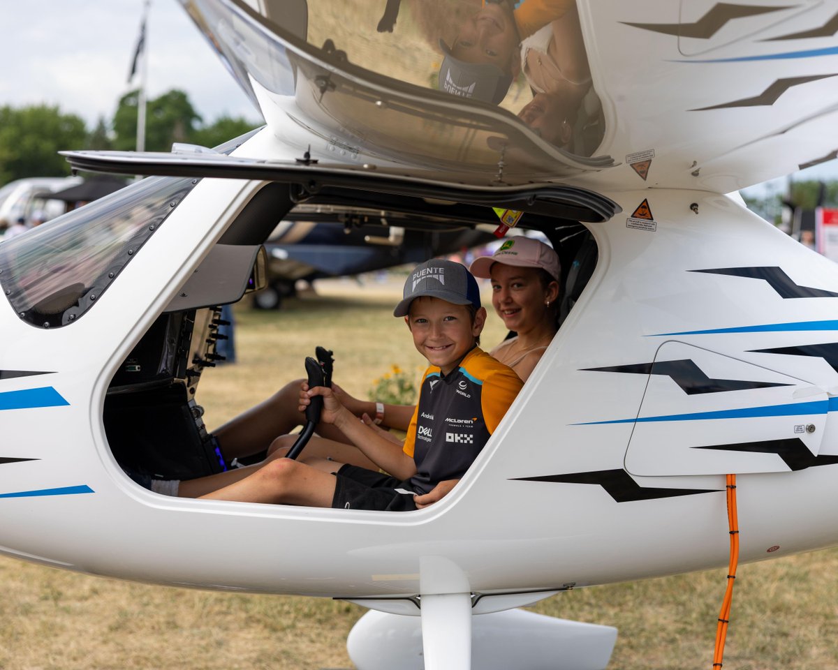 pipistrelEU's tweet photo. Future pilots in command? We'd say so 😎

We loved seeing the next generation of aviators explore the Pipistrel lineup at #OSH26.

#pipistrel https://t.co/6kCYXtqNyo
