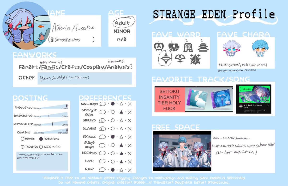 songofdesires's tweet photo. Updated sted intro because I wanna interact more with the STEDlings here haiii! + a lot has changed since the first time I made my intro lol (insane ass Seitoku shipper + yume) + I’m shy so it may take time for me to warm up to y’all…
#STED #stedtwt #strange_eden https://t.co/LJZJNWhcs4