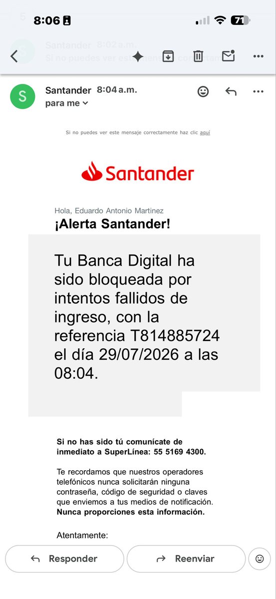 bluecrabmx's tweet photo. @jcvolemos @SantanderMx También estás bloqueado sin explicación y no responden en la super línea? https://t.co/ZHt2FVJ9iI