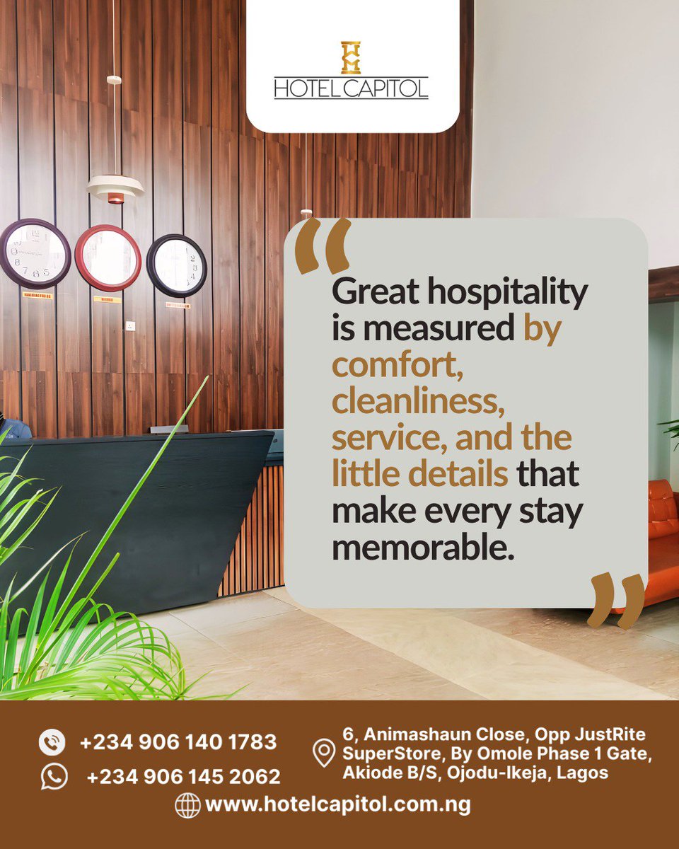 hotelcapitolnig's tweet photo. It's the middle of the week—take a moment to pause, recharge, and experience comfort like never before. ✨

Whether you're travelling for business or leisure, we're here to make every stay unforgettable.

FOR RESERVATIONS
Call/WhatsApp: 09061452062

#HotelCapitol #MidweekVibes https://t.co/ftPSx8oNOq