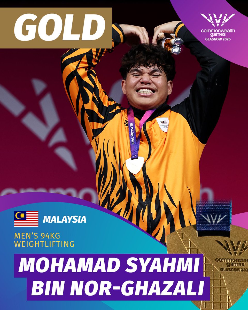 Glasgow_2026's tweet photo. Malaysia are DOMINATING the Weightlifting 🏋️ 🇲🇾

Mohamad Syahmi Bin Nor-Ghazali's Gold is their fifth of the Games in the discipline 🥇 🥇 🥇 🥇 🥇 https://t.co/t1vmDifGlV