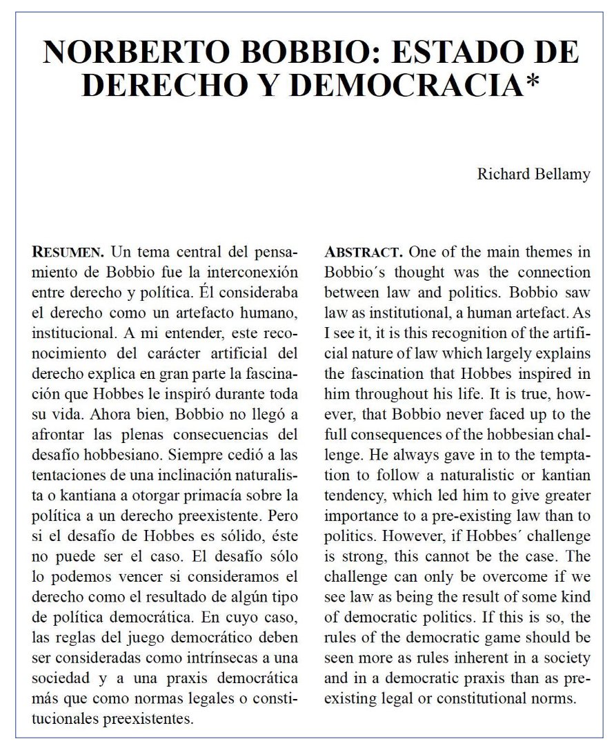 GerardoMunck's tweet photo. Bobbio sobre el Estado de derecho y la democracia

Este artículo de Richard Bellamy, un gran conocedor de Bobbio y la teoría social italiana, sugiere que Bobbio “no llegó a afrontar las plenas consecuencias del desafío hobbesiano”. Interesante.

Descarga: https://t.co/qY43DwyK6h https://t.co/4AgIVDoApZ