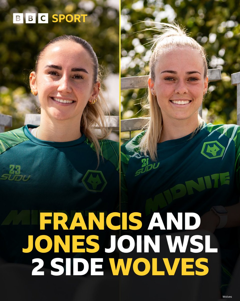 BBCSportWales's tweet photo. Wales duo Olivia Francis and Ellen Jones have joined newly-promoted Women's Super League 2 side Wolves ✅🏴󠁧󠁢󠁷󠁬󠁳󠁿

Francis joins from Plymouth after being beaten by Wolves in the third-tier play-off final, while Jones, who is waiting for her maiden Wales cap after switching allegiances from England, makes the move from Sunderland 📝⚽

#BBCFootball