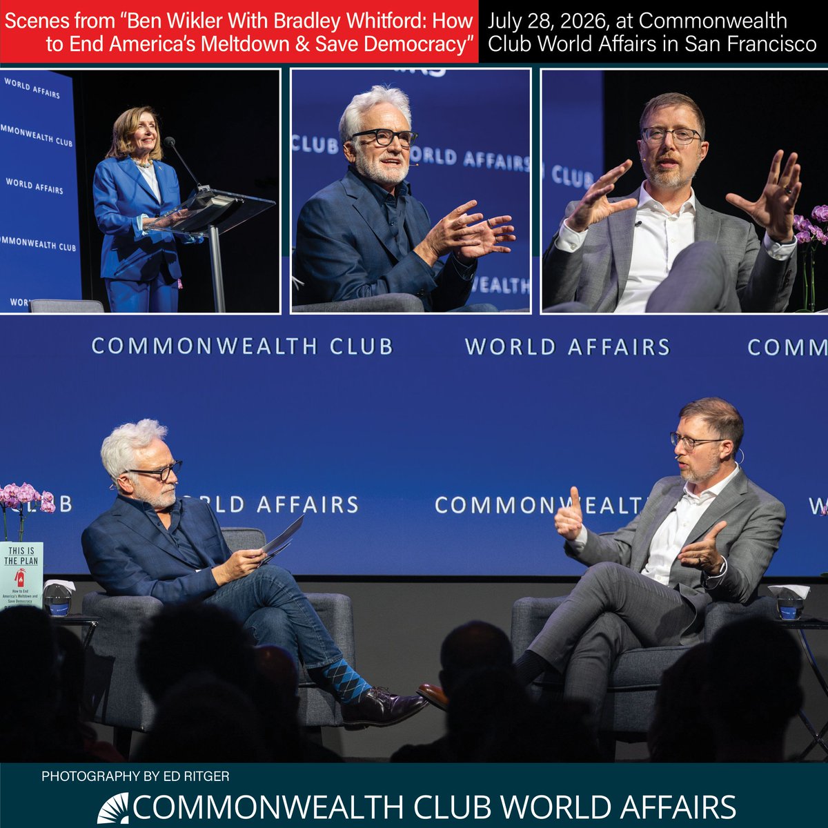 cwclub's tweet photo. Last night, @benwikler, author of THIS IS THE PLAN: HOW TO END AMERICA’S MELTDOWN AND SAVE DEMOCRACY, was in conversation with actor/activist @bradleywhitford, with intro by @SpeakerPelosi. 

See more events: https://t.co/5iL4lcSMbk 

Photos by @Edritger
@TeamPelosi @wwnorton https://t.co/q5h8jBuhYE
