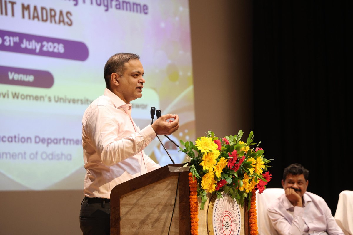 DHE_Odisha's tweet photo. Strengthening AI-driven governance in higher education.

The AI Capacity Building Training Programme commenced today at Rama Devi Women's University, Bhubaneswar, with the participation of senior officials, academic leaders, and AI experts. The inaugural session was graced by Shri Aravind Agrawal, Commissioner-cum-Secretary, Shri Kaliprasanna Mohapatra, Director, and Dr. Dharanidhar Nanda, Additional Secretary, Higher Education Department, Government of Odisha, along with Dr. S. Neethi, Professor of Practice, Department of Data Science & AI, IIT Madras, and Prof. Jyotna K. B. Rout, Vice-Chancellor, Rama Devi Women's University.

The three-day programme aims to build AI capacity among higher education officials, enabling the responsible and effective adoption of Artificial Intelligence to enhance governance, planning, academic quality, and institutional excellence across Odisha's higher education ecosystem.

#HigherEducation #Odisha #AI #ArtificialIntelligence #CapacityBuilding