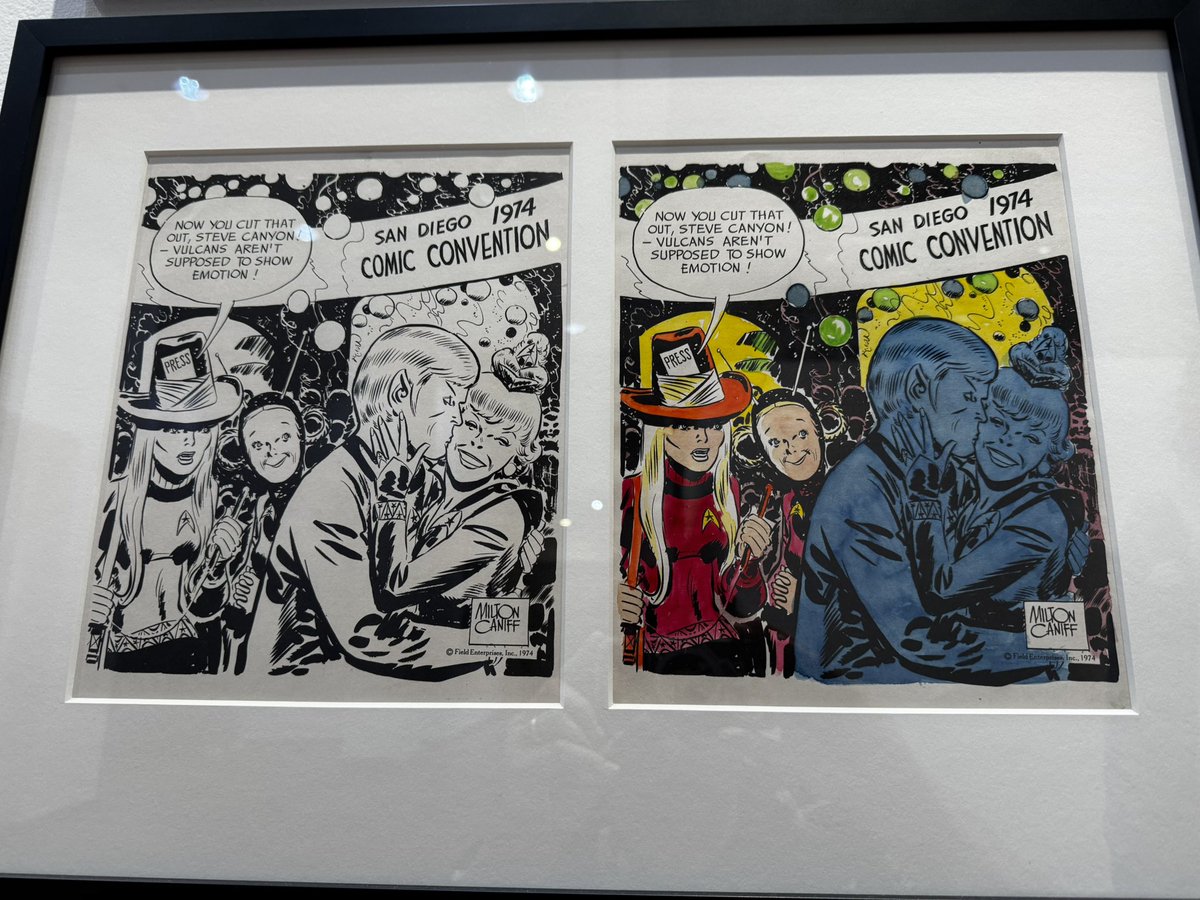 CBCCPodcast's tweet photo. Milton Caniff's cover for the 1974 program. Love how he depicts Steve Canyon cosplaying as Spock and allowing the Vulcan to finally get together with Summer Olson as Nurse Chapel. #ComicConMuseum https://t.co/dcBrVzBpvD