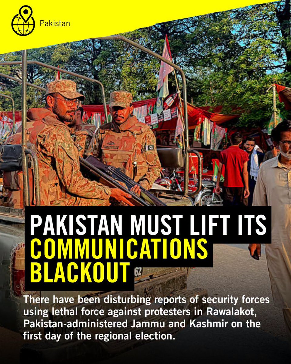 AmnestyNow's tweet photo. The disturbing reports emerging from Rawalakot are consistent with the Pakistani authorities’ long history of unlawful violence against protesters in Jammu and Kashmir.

A prompt, independent, and transparent investigation must be ordered into the security forces’ use of force. https://t.co/y4MZImjOR7