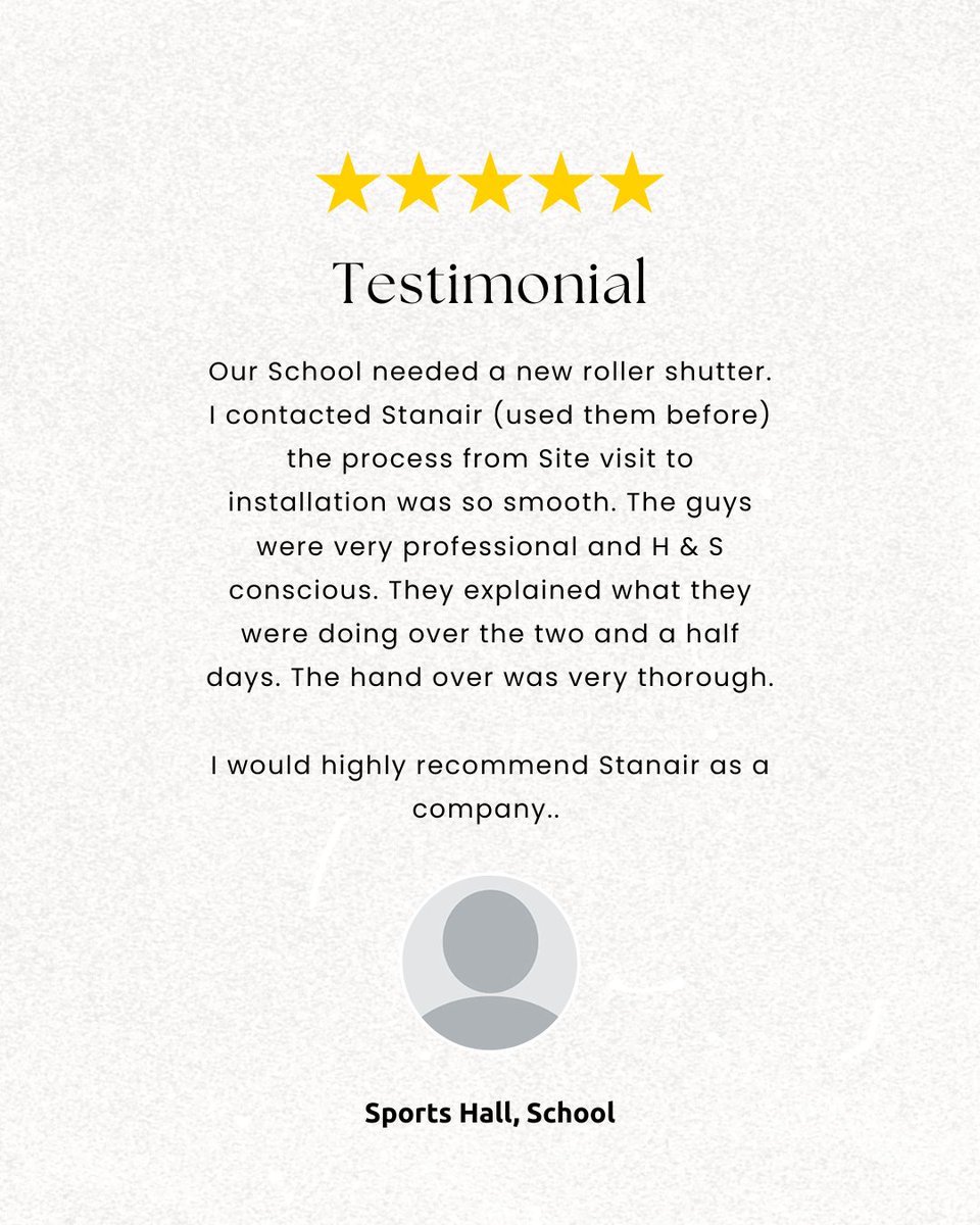 StanairDoors's tweet photo. ⭐ Another 5-star review!
From site survey to installation, our team delivered a smooth, professional service with safety and communication at the forefront.
Thank you for the recommendation and trust in Stanair.
#CustomerFeedback https://t.co/J4o9uJDT5e