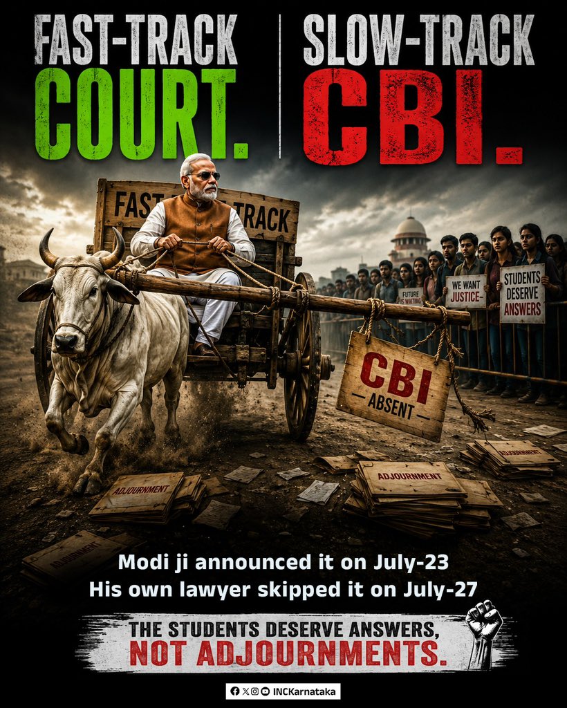 INCKarnataka's tweet photo. Justice at bullock cart pace, promises at bullet-train speed. https://t.co/qWzMR32Mni