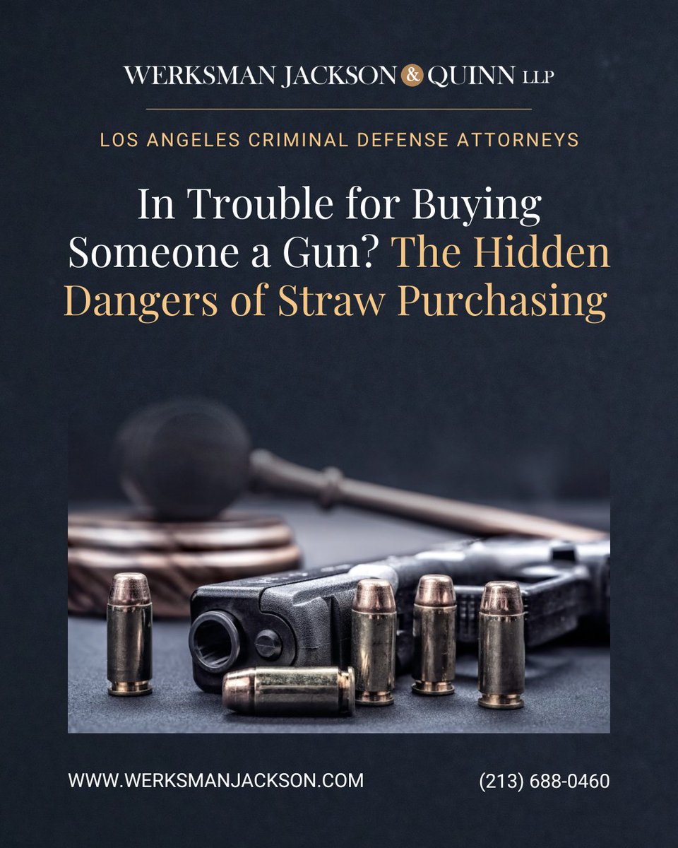 WJQM_LLP's tweet photo. People may assume that buying a gun for someone else is simply a way of doing them a favor. Perhaps a spouse cannot make it to the gun store, a family member wants to use your discount, or a friend asks you to purchase a firearm because you have more experience with firearms.

But even if the person receiving the gun can legally own one, buying a gun for someone else can have serious legal consequences. Under both California and federal law, these transactions may be viewed as a criminal offense. Prosecutors aggressively pursue these cases because they believe straw purchases help place firearms into the hands of prohibited individuals and undermine background check laws.

If you have been accused of making an illegal firearm purchase, or if investigators have contacted you about purchasing a gun for someone else, you should speak with an attorney right away. The Los Angeles arms tracking defense lawyers at Werksman Jackson & Quinn LLP understand how serious these cases can be, and we know how to effectively defend clients against state and federal charges.

Learn more by visiting our website.

https://t.co/RbqzyoghgG

#WerksmanJacksonandQuinn #CriminalLaw #LALawyers #LosAngelesLawyer