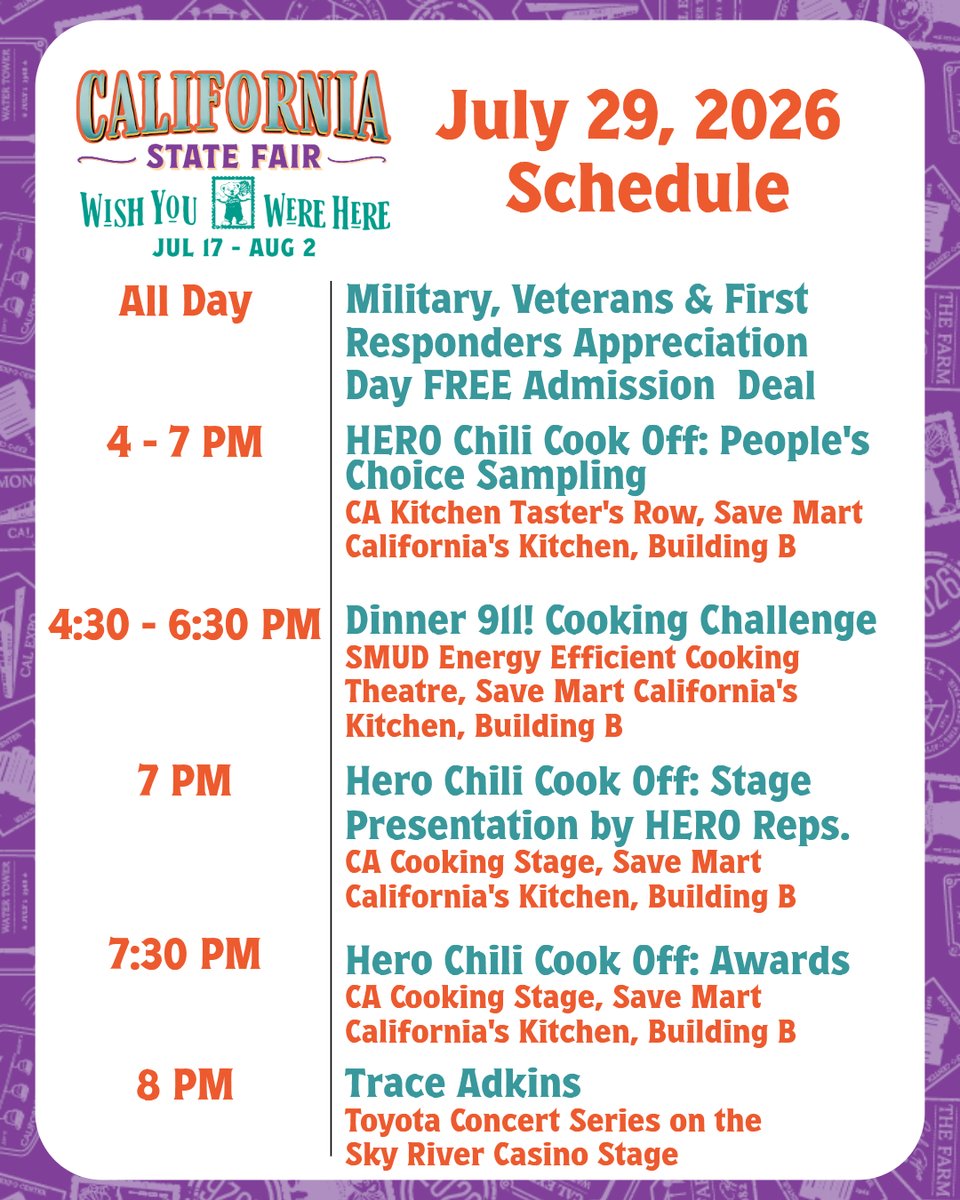 CAStateFair's tweet photo. Join us for Military, Veterans &amp; First Responders Appreciation Day at the #CAStateFair! Active duty, reserve, and veteran military personnel, active-duty spouses and dependents, plus active law enforcement, firefighters, and first responders receive FREE Fair admission all day.💙 https://t.co/AgijBIcbWV