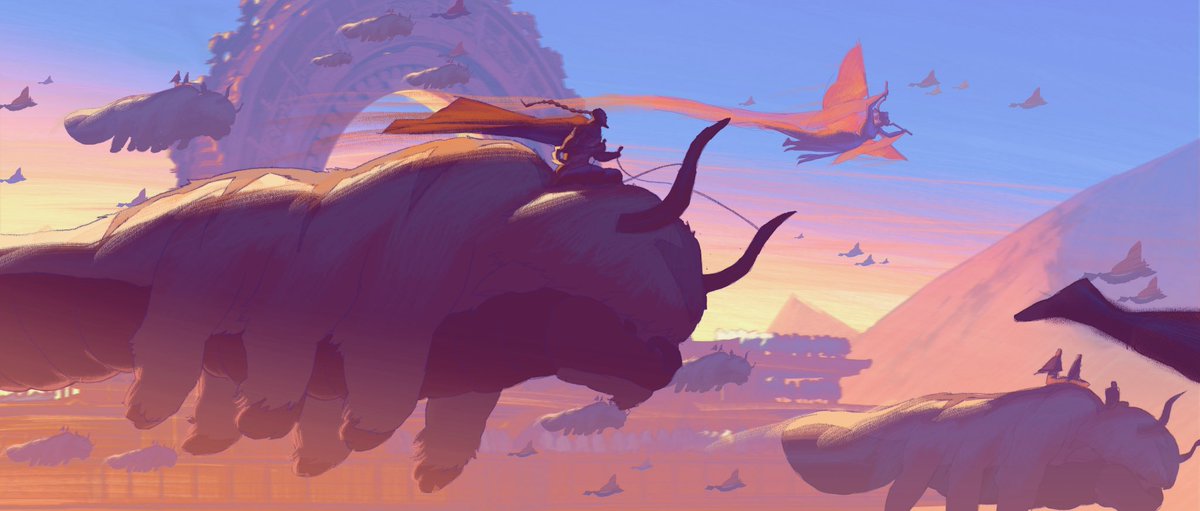 Chuwenjie's tweet photo. The Golden Age of Airbenders. I painted these images for the flashback scene in Avatar Aang, showing Sonam and Tagah in their heyday. https://t.co/yqaT0WzgnO