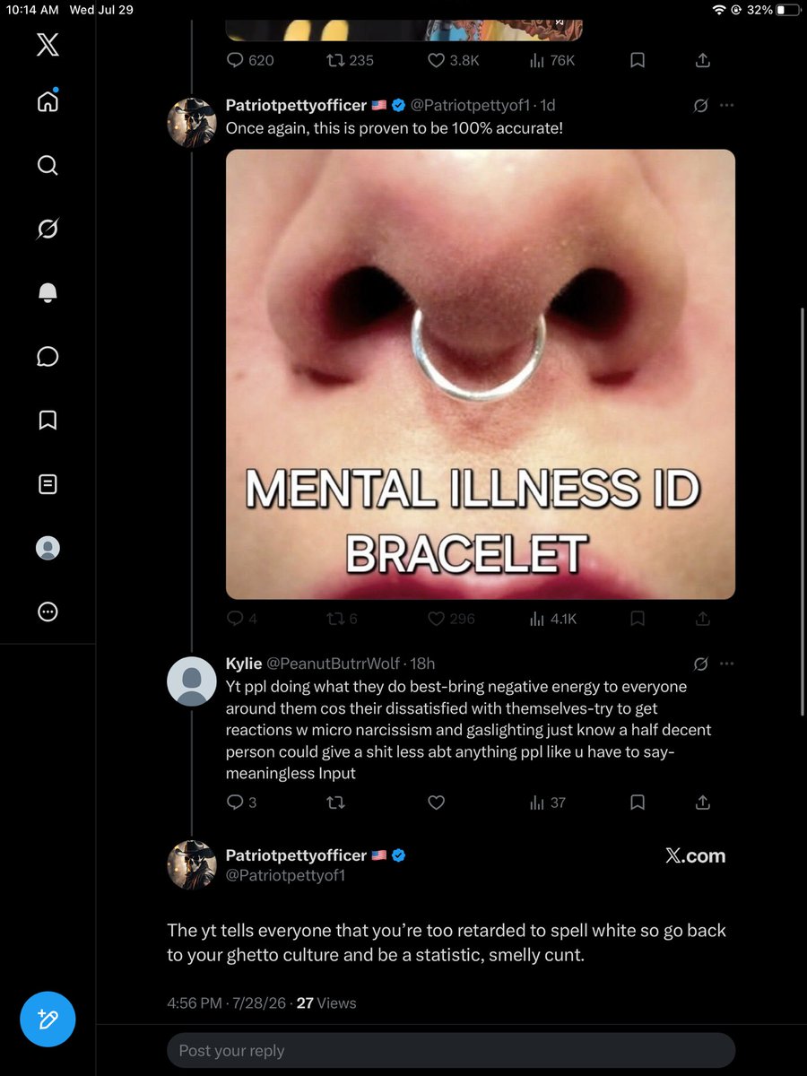 PeanutButrrWolf's tweet photo. Chud really said that n blocked me 😭 how fking insecure and bitchy mf can’t acknowledge anything I said n just responds w blatant racism (although I kinda was too ig), I still made a reply and tagged his ass but yeah I’m not paying to have a higher character limit lmao https://t.co/pD9gclb1zE