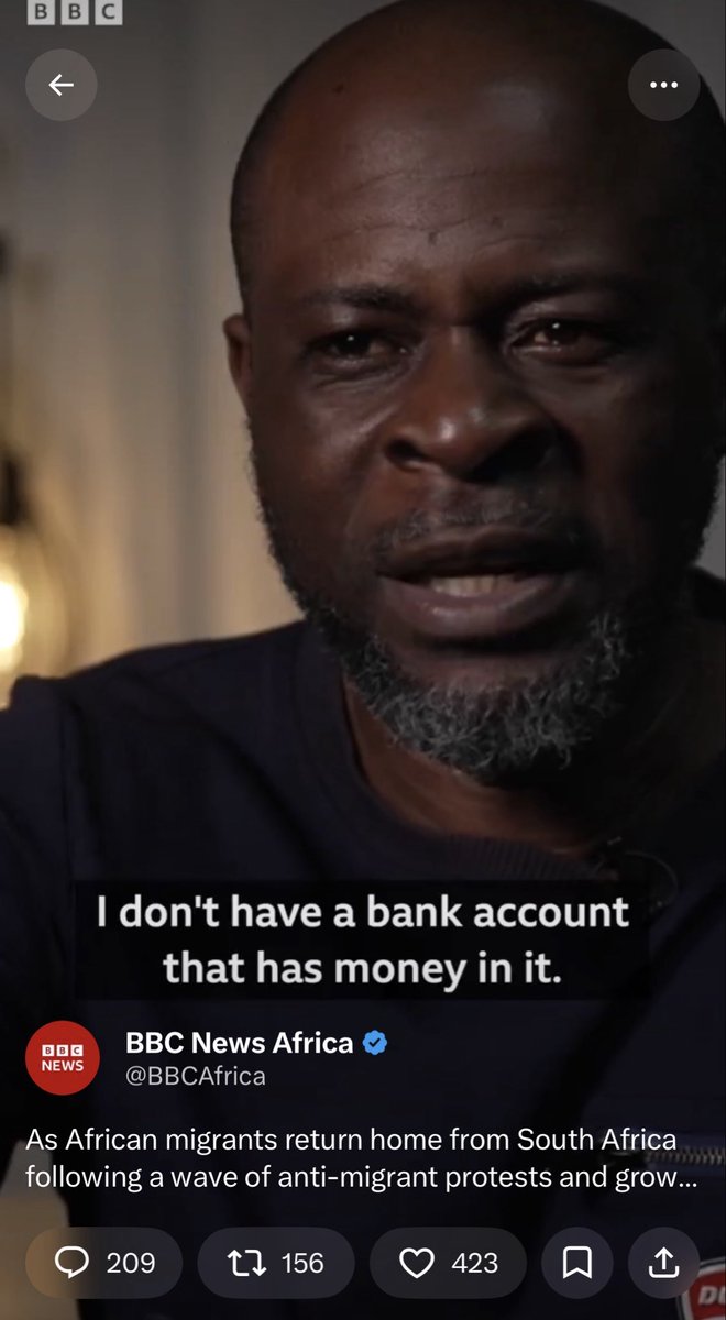 Katerstrophy's tweet photo. @BBCAfrica So the guy claims that he had things in South Africa, yet he has no bank account with money. Did they take his bank accounts with money as well. They are going around lying to their countrymen about how successful they were in SA, and yet they were probably Hobos https://t.co/WaPlbW2H9V