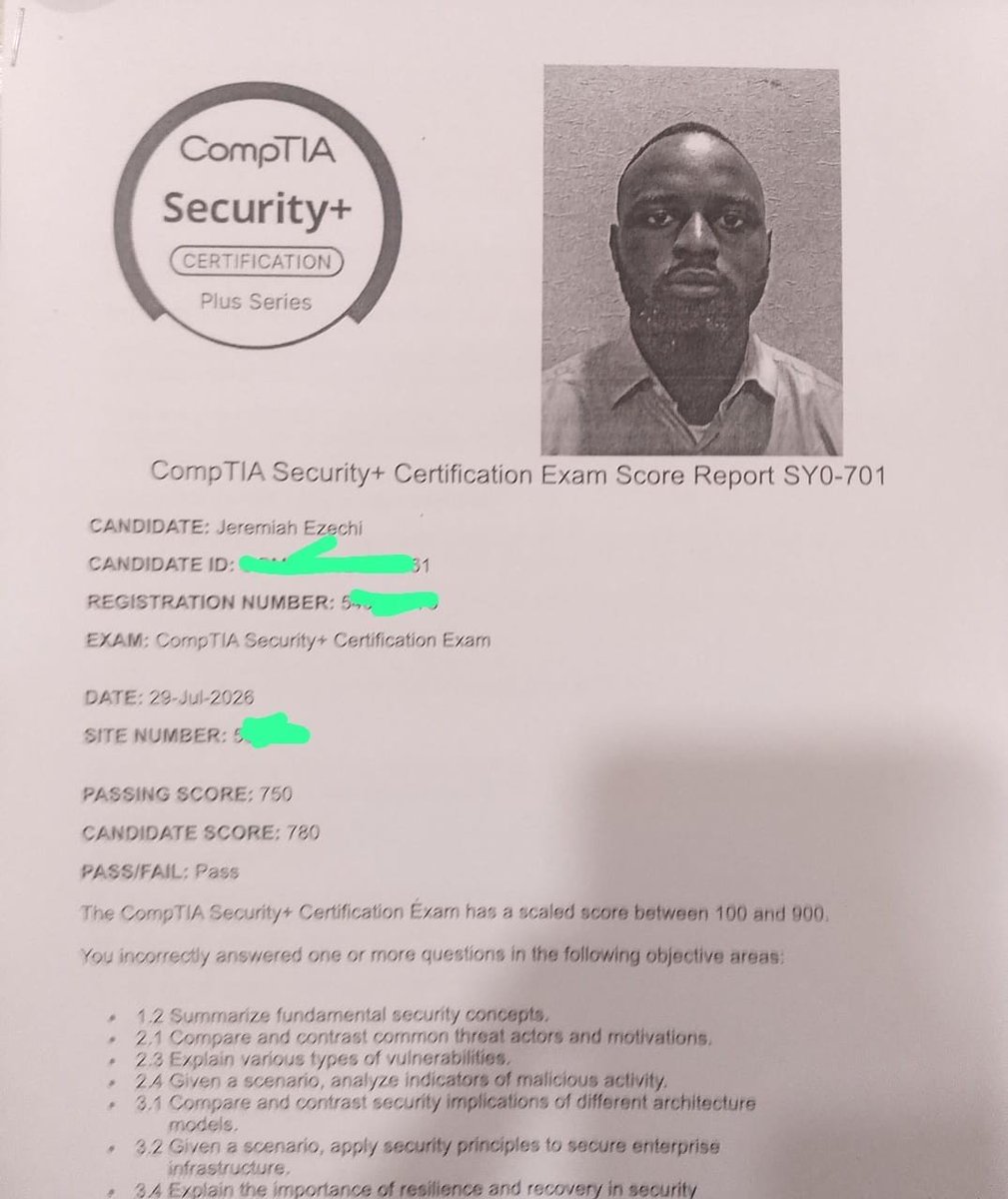 cyberjeremiah's tweet photo. Guysss 🥹.

I just passed my Security+ Exam 🔥.

Thank you @ireteeh for your support❤️

My Accountability partners @HalimatAdepegba and @_FayvorO you guys are a huge part of this win too 🥹❤️

I'm grateful for your encouragements @_AyoOshodi @nyerenwam https://t.co/BNq7iyeTT5