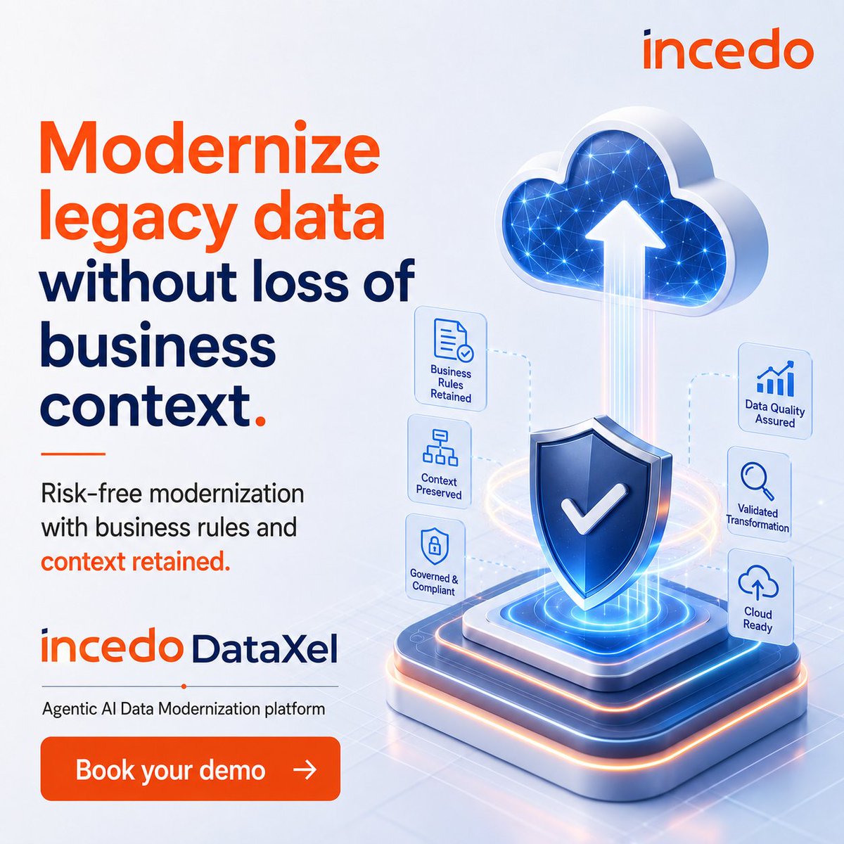 IncedoInc's tweet photo. Modernizing legacy data should not mean losing the business logic that makes your enterprise run.

With Incedo DataXel, organizations can move from legacy data ecosystems to cloud-native, AI-ready foundations while retaining critical business rules, context, lineage, and governance.

Powered by agentic AI, DataXel helps enterprises de-risk modernization, validate every step, and accelerate transformation without compromising business continuity.

Modernize legacy data. Preserve business context. Build an AI-ready future.

Book your demo: https://t.co/ja0Zg6ZFMi

#Incedo #DataXel #DataModernization #AgenticAI #AIReadyData #CloudMigration #DataEngineering #EnterpriseAI #DigitalTransformation #DataGovernance #BusinessContext #LegacyModernization