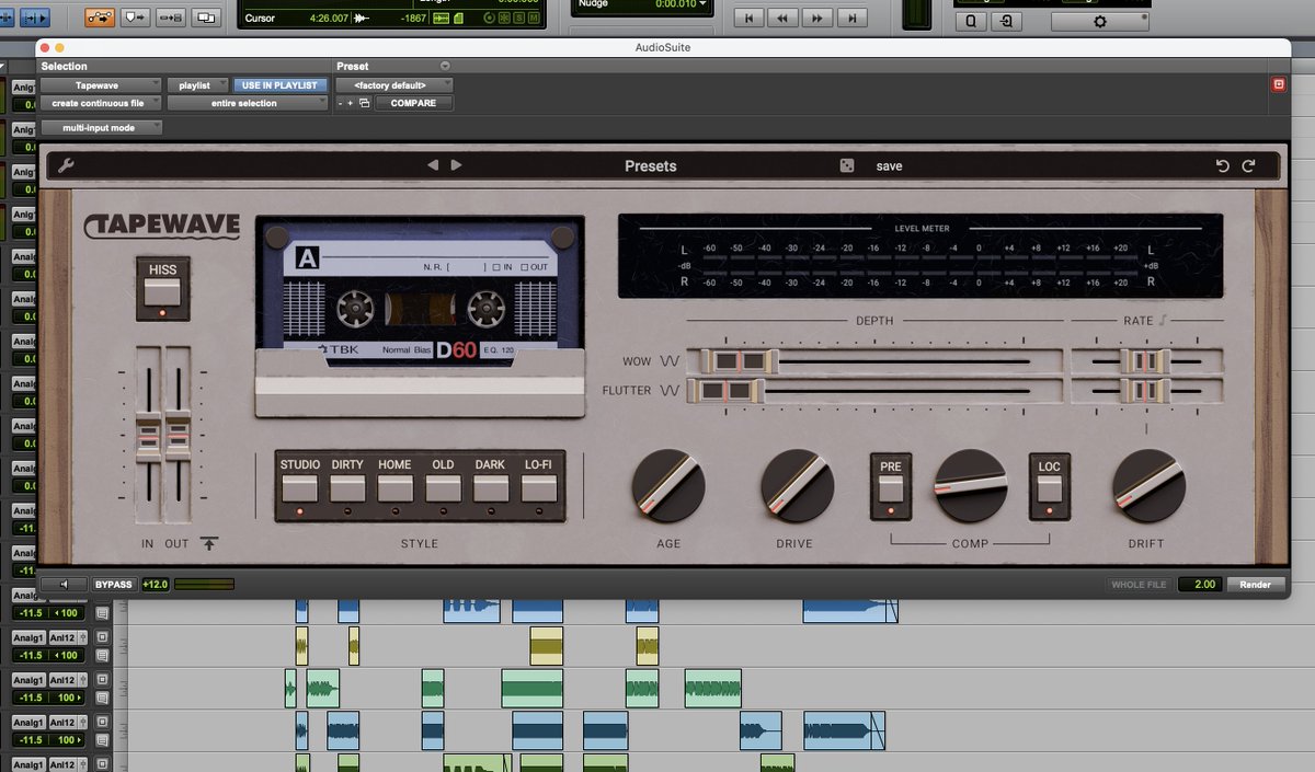 DinoDiMuro's tweet photo. A few years back I learned that there was a new plugin that made your pristine digital tracks sound like a cassette. I got excited and planned a rock opera about an artist whose music gets stolen &amp; claimed by someone else, with lots of cassette examples. Now, everyone uses those! https://t.co/C4rdNE73Cg