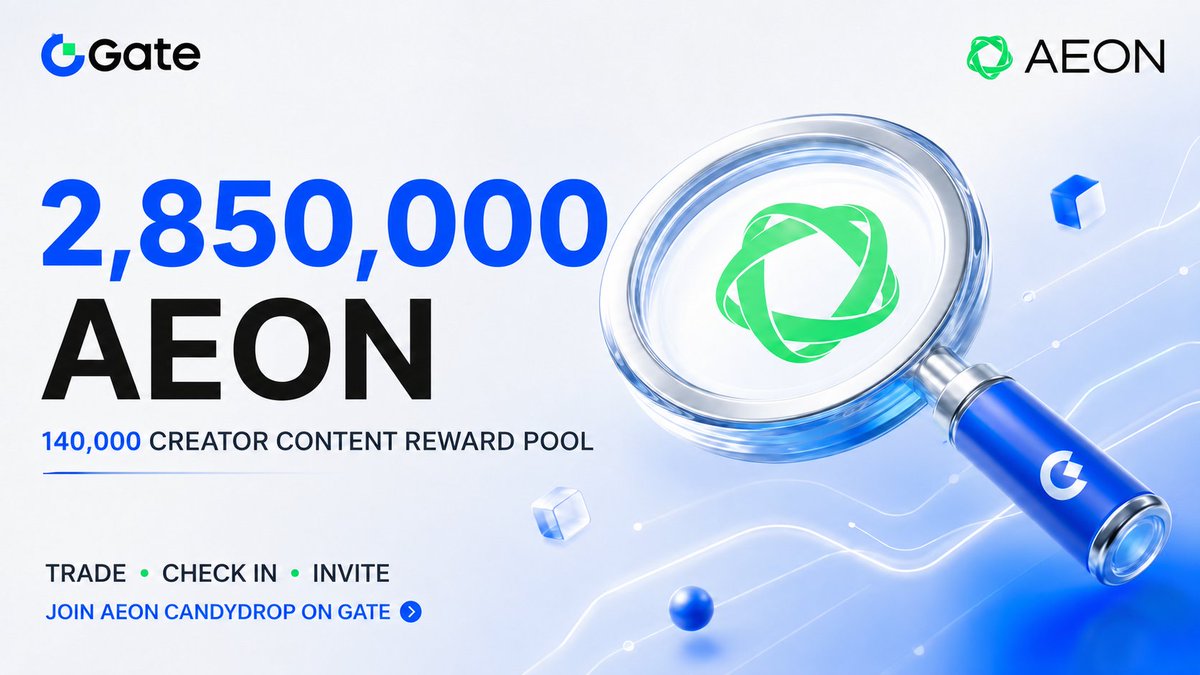WhatzTheTicker's tweet photo. AEON is building around that missing layer: payment and settlement infrastructure designed to connect digital assets with real-world commerce, including transactions initiated through AI-powered workflows.

Gate’s AEON CandyDrop is now live with a total prize pool of 2,850,000 $AEON.

How to take part:

1. Open the Gate App and go to Earn → CandyDrop.
2. Find the AEON CandyDrop and tap “Join Now.”
3. Complete the eligible first spot trade, daily check-in or invite-friends tasks listed on the event page.

Every task has its own threshold, reward cap and eligibility conditions. Read the official rules before participating, check regional availability and trade responsibly.

https://t.co/JEhWw7dl0t

#Gate #CandyDrop #AEON