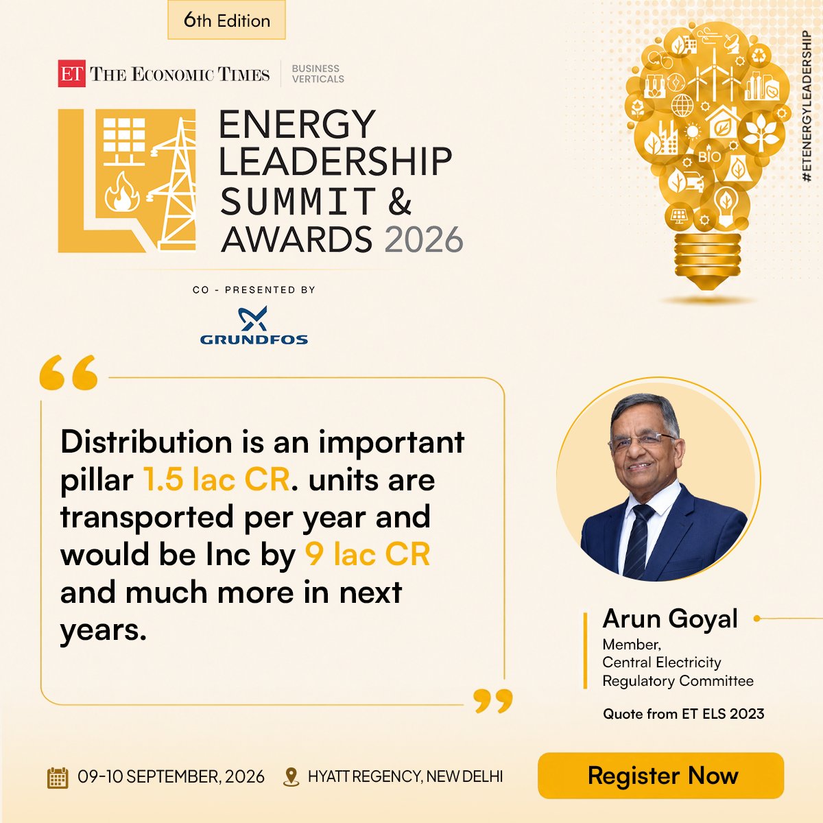ETEnergyWorld's tweet photo. The Economic Times Energy Leadership Summit &amp; Awards 2026 sets the stage for the next phase of India’s energy transition,

Be part of the dialogue driving real change.

Register Now - https://t.co/VkM0GvazvK

#RenewableEnergy #ETEnergyLeadership #PowerSector https://t.co/PyVTuCzdOH