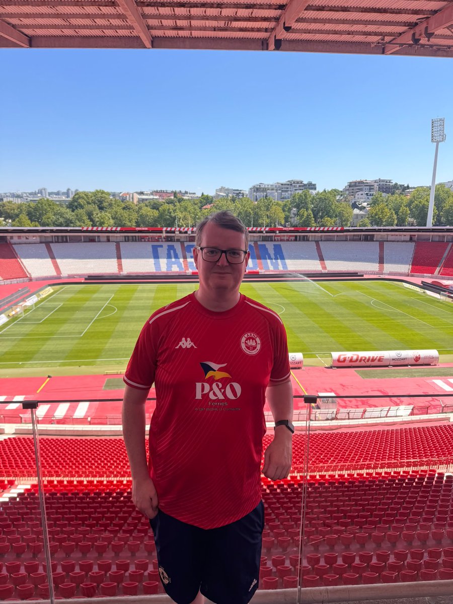 scullionONsport's tweet photo. Great day in Belgrade so far. The Marakana stadium is absolutely incredible. Surreal that the wee Larne team are here. https://t.co/DK2LOpmSHX