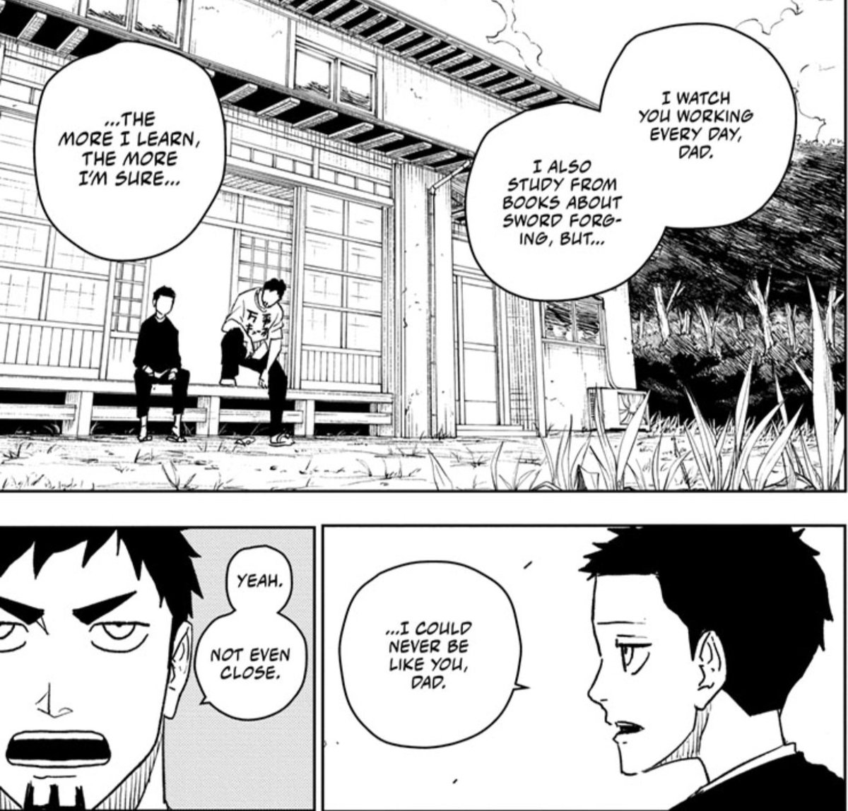 DispleasedCatto's tweet photo. "You're not like your father"
#Kagurabachi

For Chihiro, it's about finding your own vision for success, not needing to live in the shadow of your father's legacy

For Kunishige, it was about breaking the cycle of abuse; being allowed to love and be loved https://t.co/pgtHWtxmEe