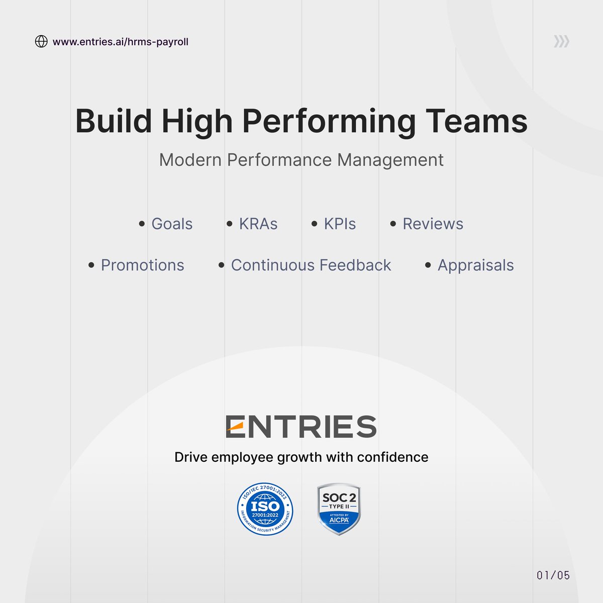 Entries_ai's tweet photo. High-performing teams start with clear goals and continuous feedback.

Track KRAs &amp; KPIs, streamline reviews, enable 360° feedback, and reward top performers with Entries HRMS PMS.

 Drive performance. Scale smarter.

#HRMS #EntriesERP #PerformanceManagement #HRTech #StartupIndia https://t.co/nxGoBCH5Ff