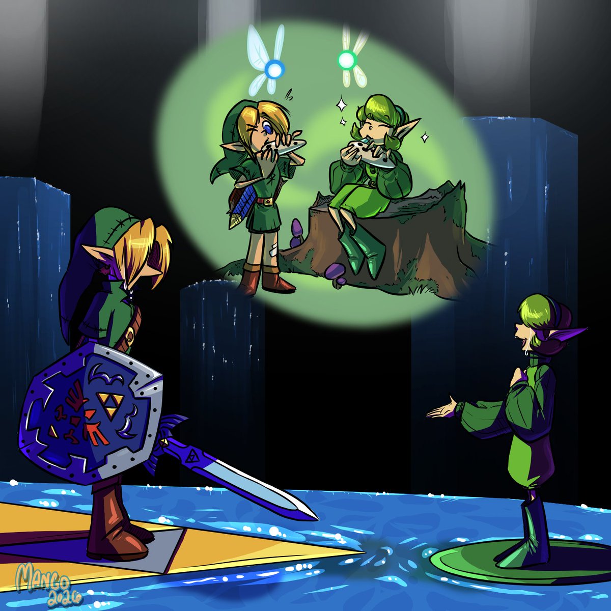 MangoDrawsCrap's tweet photo. finished a playthrough of ocarina of time and it spurred me to start this lil idea i had where i have link with each sage, starting with saria!

#tloz #ocarinaoftime #zelda #thelegendofzelda https://t.co/lybAyrf25v