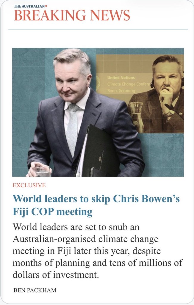 Donsvess's tweet photo. After Bowen spends  $4MILLION+ on a pre party and more tens of millions on planning, Now None of the world leaders are bothering to turn up to COP.
What a waste of taxpayers dollars. Bowen FAIL!!!
Poor old Australia under Labor!!! https://t.co/rDc9aEZMZP