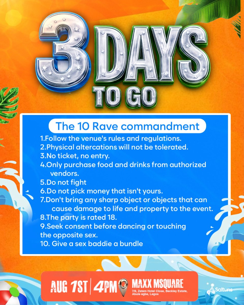 Shabamola_Fest's tweet photo. 3 DAYS LEFT. ⏳🔥

By now, you should already know the rules.

Read the 10 Rave Commandments, because once those gates open, it’s every raver for themselves. 😭🔥

Charge your phone. Lock in the fit. Gather your crew. Bring nothing but good vibes.

Are you really ready? 🌊🎉 https://t.co/RAC5QppWxf