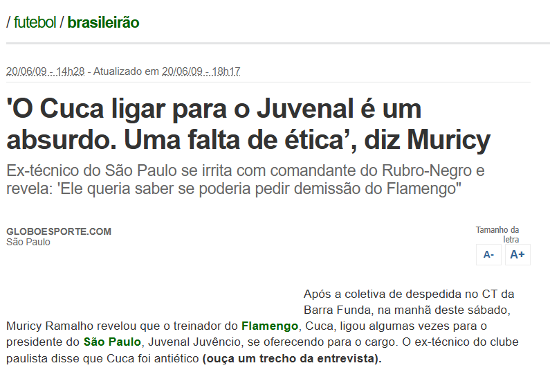 pedaugus's tweet photo. Na coletiva pós-jogo, Tite, técnico do Inter, defendeu Cuca. Dias antes do jogo, Muricy Ramalho tinha falado que o técnico do Flamengo se ofereceu para o São Paulo. https://t.co/FaQSmEIkIn