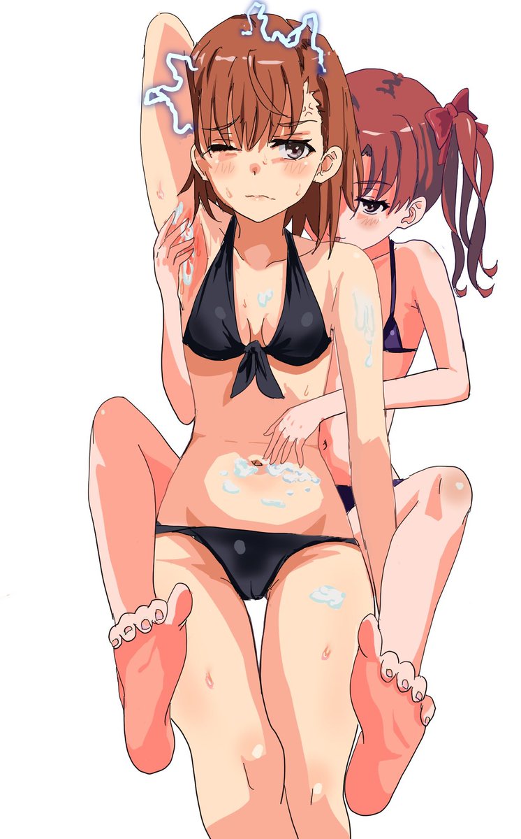 Gujvgon's tweet photo. #御坂美琴　#白井黒子

黒子に日焼け止め塗ってもらってる美琴描きました！ https://t.co/Z5Sy0xxIvE
