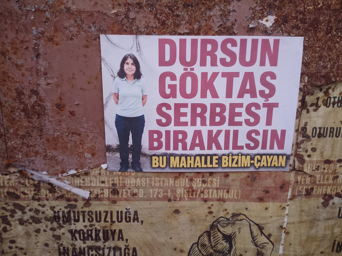 cayanbizim's tweet photo. BU MAHALLE BİZİM-ÇAYAN 
Dursun Göktaş serbest bırakılsın! Duvar gazeteleri astı @3tayadliaileler @sariGazi0 @Okmburasi @yildizmodatoly3 https://t.co/NxGUuYwLXb