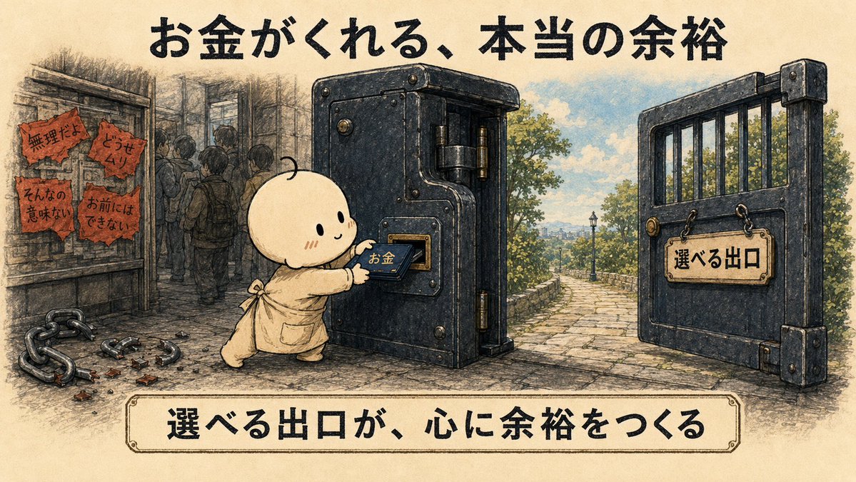 minato_osmap's tweet photo. @atahuta123 お金そのものが心を強くするというより、「いつでも離れられる」が、心を軽くするんですよね。

逃げ道がある人は、
目の前の一言に人生を握られなくなる。 https://t.co/Xft8RVPSMg