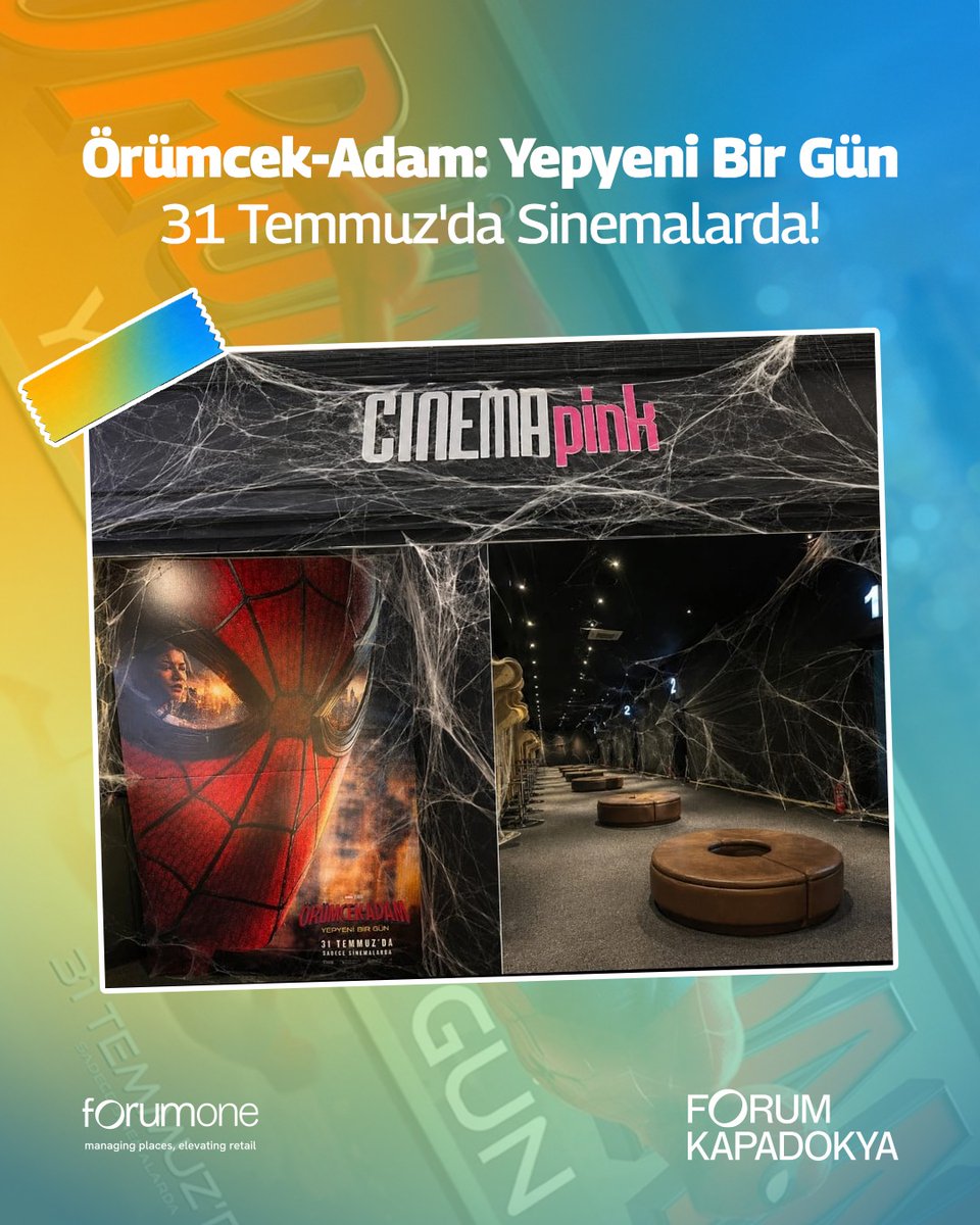forum_kapadokya's tweet photo. Ağlar örüldü, salonlar hazır! 🕸️
Örümcek-Adam: Yepyeni Bir Gün, 31 Temmuz’da vizyona giriyor. Heyecan dolu macerayı dev ekranda yaşamak için Cinemapink Forum Kapadokya’da yerini al!
Biletini şimdiden planla, sinema keyfini Forum Kapadokya’da yaşa. 🍿
#ForumOne #ForumKapadokya https://t.co/JF7TLSMFmk