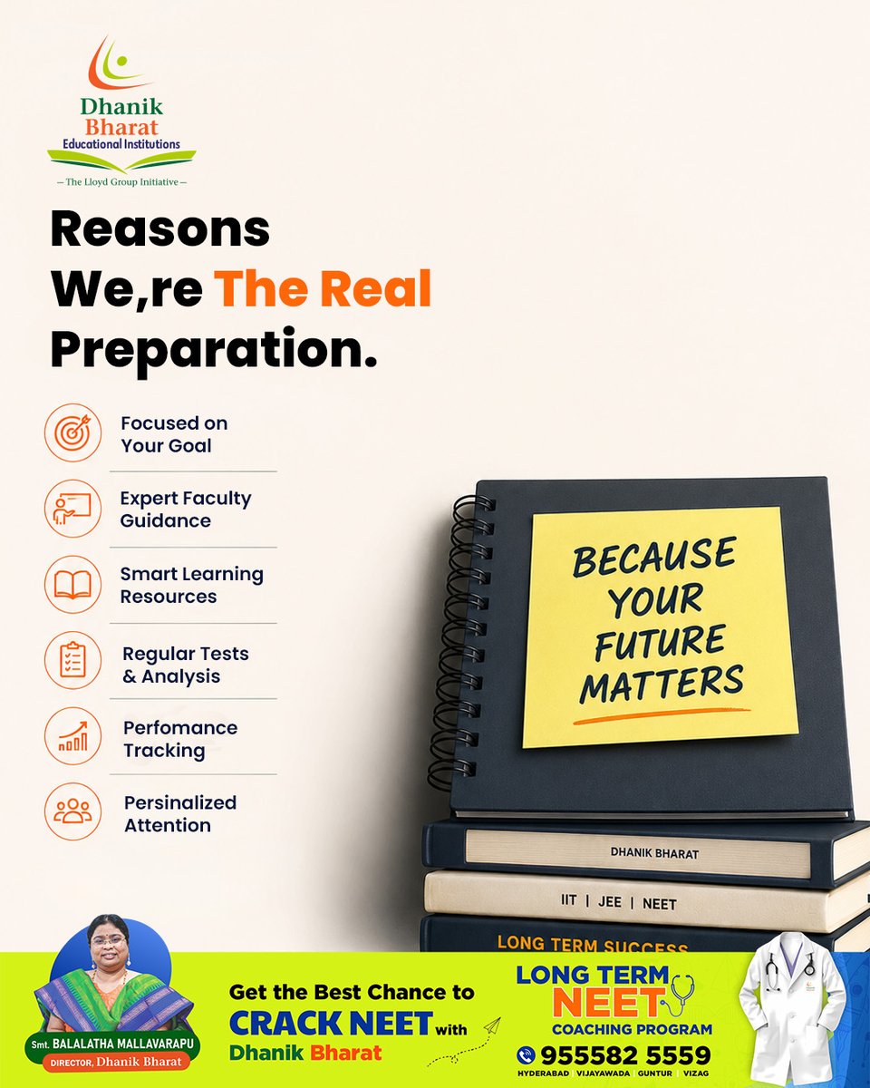 dhanikbharatedu's tweet photo. Your future matters. So does the way you prepare.

Focused goals. Expert guidance. Regular tests. Performance tracking. Personalized attention.

Prepare with purpose at Dhanik Bharat.

#DhanikBharat #NEET #NEETPreparation #FutureDoctors https://t.co/aL9bHVpOYT