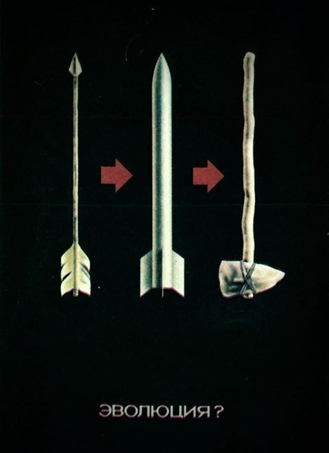 PicturesUssr's tweet photo. "Evolution?", Soviet anti-war poster, 1980s https://t.co/GiTuI0yOty