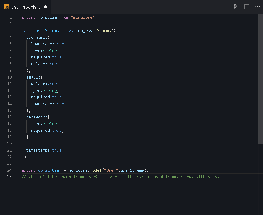SalemAli0705's tweet photo. Another day of learning backend! 

Built a user registration model using Mongoose for MongoDB. 

Defined strict data schemas and constraints:
• Uniqueness (no duplicate emails/usernames)
• Automatic lowercase sanitization and timestamps by mongoose
#backend #webdev #JavaScript https://t.co/QYPy6oSZdy