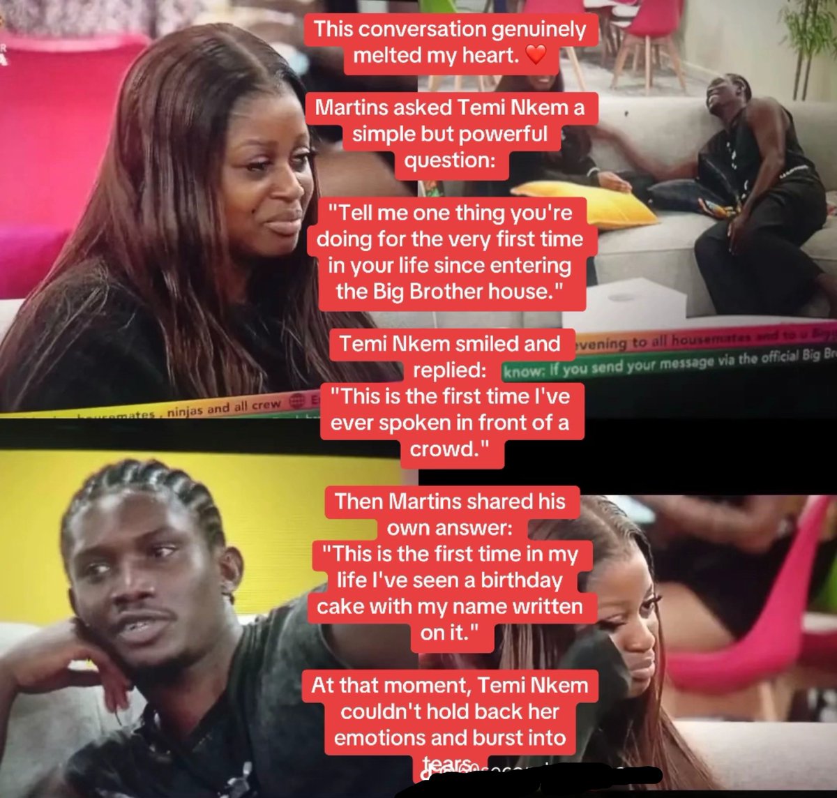 Tessydamo's tweet photo. Read carefully....conversation between Martins and temi. 
#bbnaija #BB11 #trending https://t.co/gHBtWC95dT
