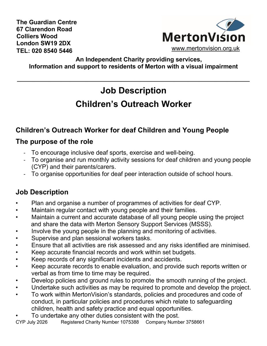 CAMertonLambeth's tweet photo. Does being a Children's Outreach Worker spark your interest? Then please see the latest job vacancy with @MertonVision
#job #children #intrest #outreach #vacancy https://t.co/0fvmzO6paj