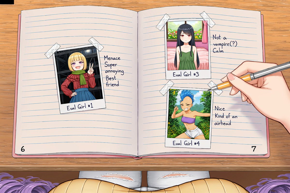 finetune_nai's tweet photo. Made with NovelAIDiffusion V5. A different perspective on eval girls. https://t.co/TPHPVzrJvv