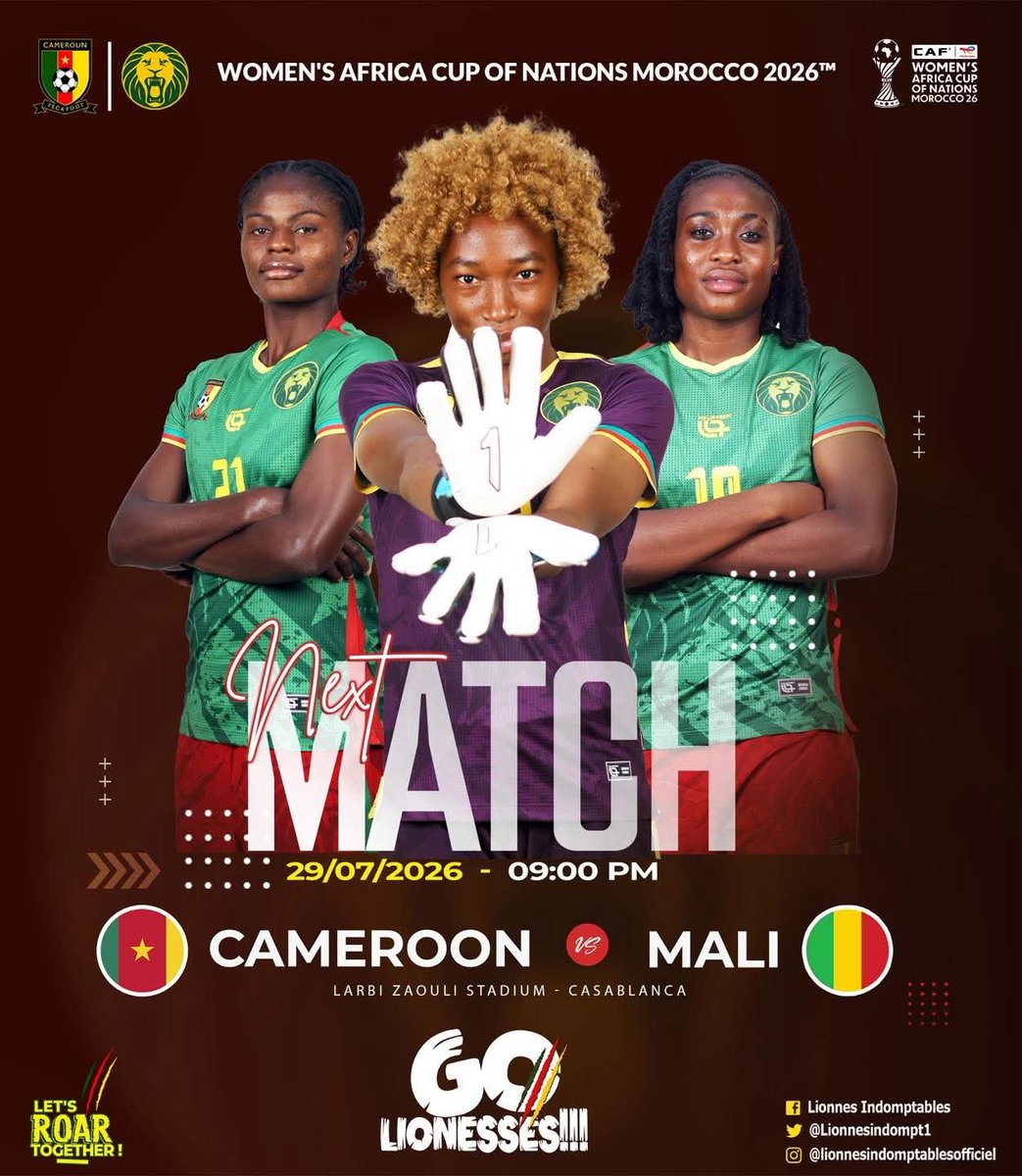 CamerounTribune's tweet photo. #CANFéminine2026 : les #Lionnes entrent en scène

Ce mercredi 29 juillet 2026, le #Cameroun retrouve la CAN féminine après quatre ans d'absence. Coup d'envoi à 21h au #stadeLarbiZaouli de Casablanca au #Maroc, face au #Mali, pour la première journée du groupe D. https://t.co/zNnX5qwUNR