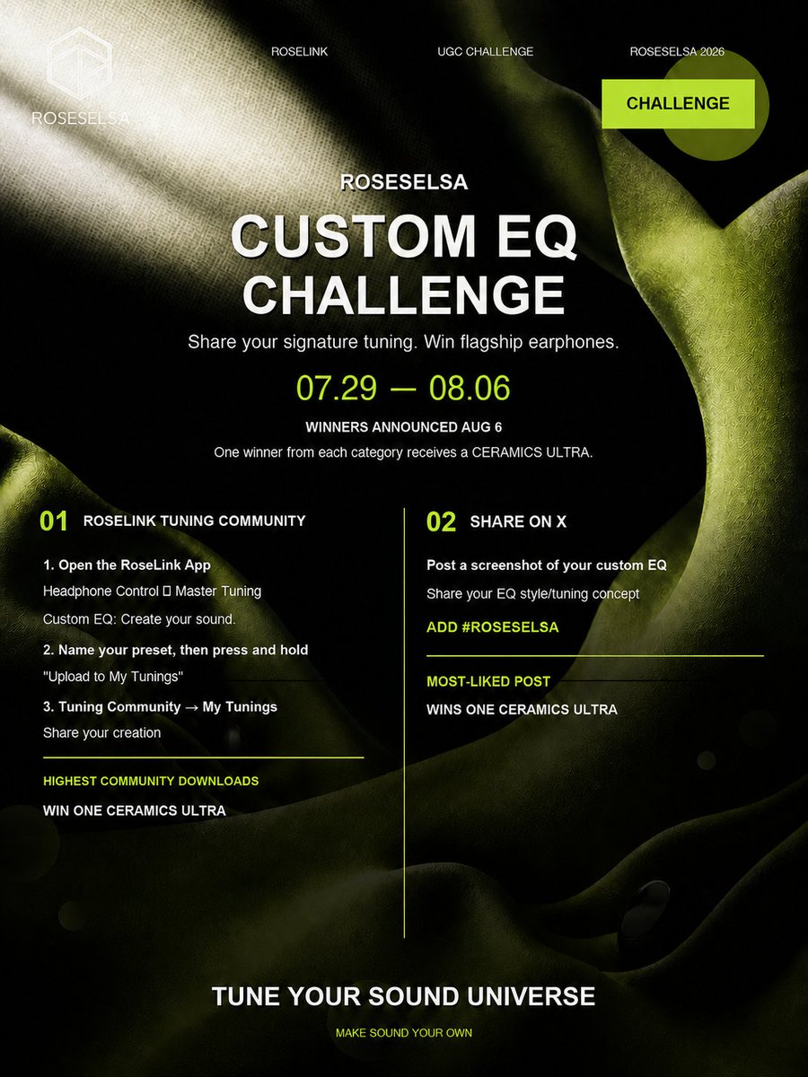 ROSESELSAGlobal's tweet photo. CUSTOM EQ IS LIVE!!! ٩(๑>◡<๑)۶
You've ALWAYS been asking!! It's is now available in RoseLink for CERAMICS MK2 and Ultra🎁. 
Let's join the CUSTOM EQ CHALLENGE 
**Two ways in:**
1. Upload your preset to the Tuning Community
2. Post your EQ screenshot on X with #ROSESELSA
Now! https://t.co/ZEe1dxfzbs