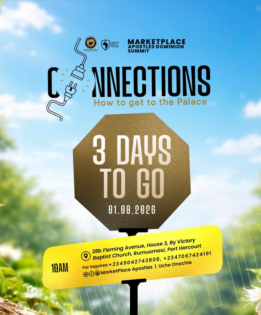 market_apostles's tweet photo. Three days left! 

The countdown is on! Get ready for a life-transforming conversation on Connections: How to Get to the Palace.

Come expectant. Leave empowered. Bring a friend! https://t.co/L83PlrstZH