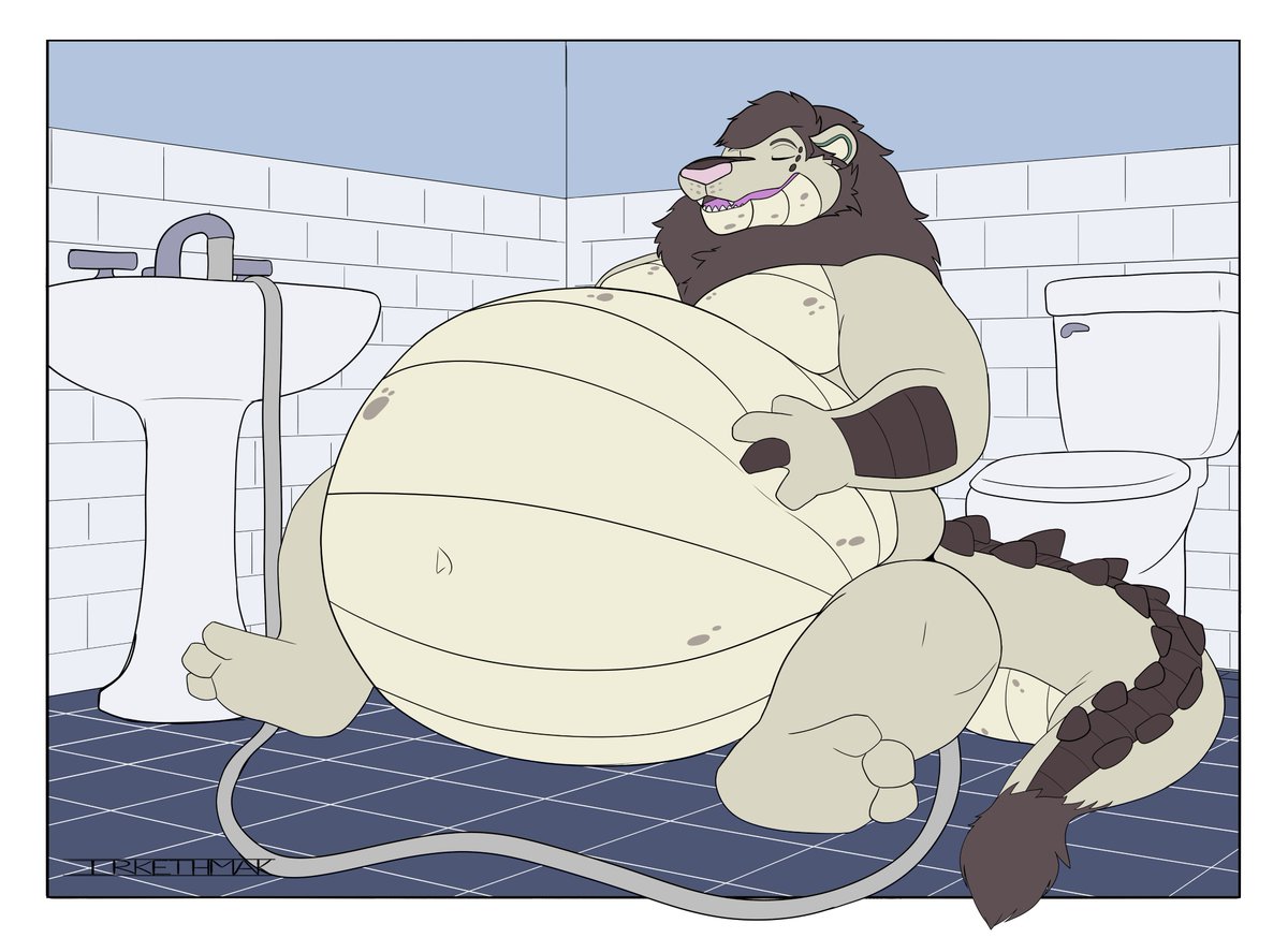 C0356R's tweet photo. What more could you want than to fill your gut with a few (hundred) liters of water? Let's just hope that @BlimpyLiodile is still able to reach to turn off the water x3

#furry #furries #furryart #fat #fatfur #fatfurs #fatfurries #belly #inflation #feedee #feederism #weightgain https://t.co/t64HfgnnEa
